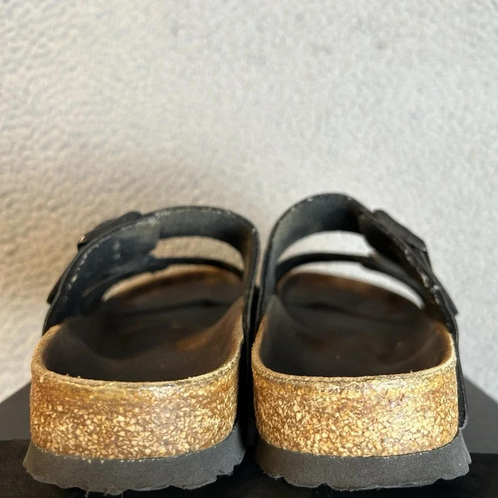 Birkenstock Arizona Leather Soft Footbed Black Slide Women 38